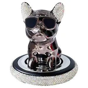 Diamant-set lunettes de soleil bobblehead chien voiture parfum parure avec diamant Bulldog voiture solide aromathérapie décoration intérieure