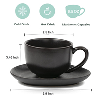 Tasse à café en céramique noire de 6,5 oz avec soucoupes pour au lait, double shot, latte, café mocha, thé