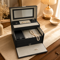Boîte de rangement pour bijoux en cuir artisanal de luxe, organisateur portable multi-couches, étui en papier pour bagues, boucles d'oreilles, colliers, emballage cadeau