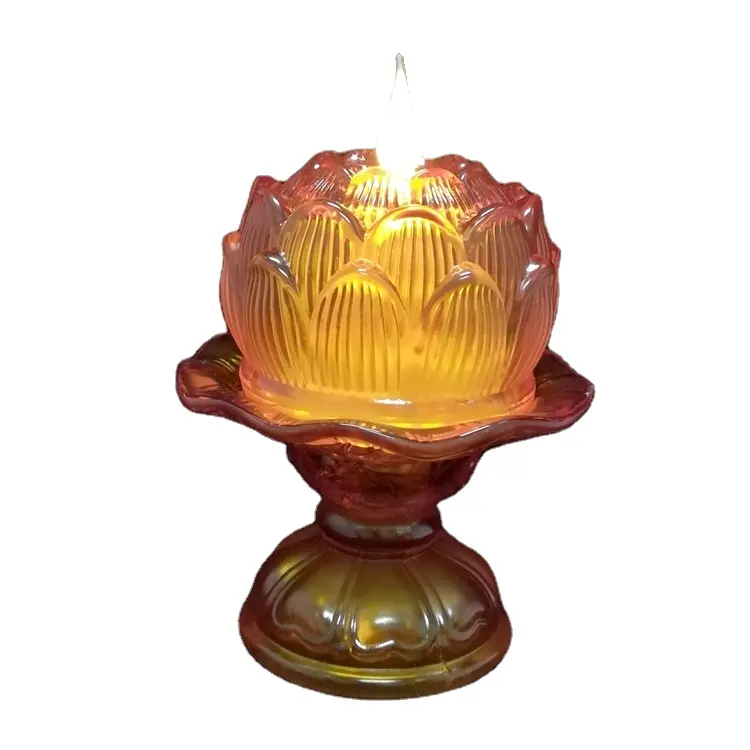 Flameless flickering led candle glass temple Lotus flower candles 3d Moving Wick electronic candles light