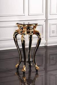 Handcrafted Solid Wood Round <b>Table</b> Stool Antique Gold Decorative Accent Furniture for Living Room - Product Image 2