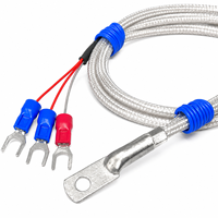 Sensor Suhu RTD Permukaan PT100 3-Kawat dengan Kabel Baja Anti Karat Terjalin Tahan Suhu Tinggi, Terminal U, Pengukuran Suhu Cetakan, OEM