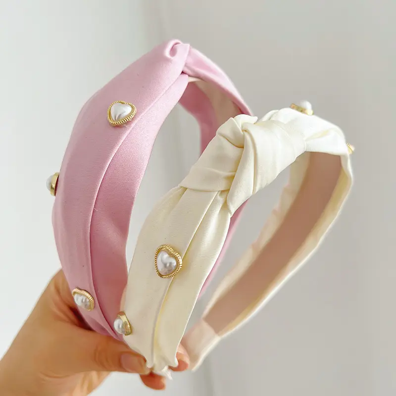 2022 Fashion Headband Sweet Heart Pearl Knot Headband Aliceband for Girls Multi Use Hairband