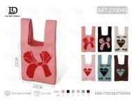 Borsa tote da donna in maglia con design a cuore e fiocco per l'uso quotidiano - Product Image 1
