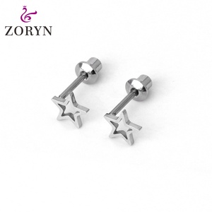316L Stainless Steel <b>Silver</b> Plated Screw Back <b>Stud</b> Earrings Hollow Out Star Hypoallergenic Durable Celestial Cartilage <b>Studs</b> - Product Image 1