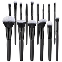 Kit de Pinceaux de Maquillage de Luxe Noir 15 Pièces pour Poudre Libre, Fard à Paupières, Blush – Personnalisable OEM ODM