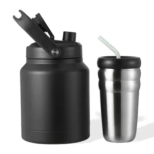Sports Water Bottle - 128 Oz/One Gallon Leak Proof Vacuum Insulated Stainless Steel Simple Thermo Mug Metal Canteen Jug Growler