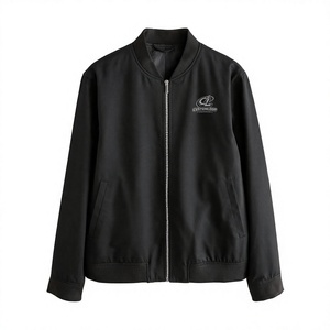 Chaqueta Bomber Negra Personalizada para Hombre, Cierre Frontal con Cremallera, Logotipo Bordado, Estilo Casual para Otoño, Corte Regular, Material de Poliéster - Product Image 1