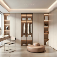 Table de toilette contemporaine pour chambre d'adolescent en contreplaqué blanc de qualité E0, résistant à l'eau, avec étagères ouvertes et armoire d'angle à portes vitrées