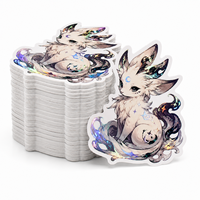 Autocollants Anime Personnalisés Durables en Vinyle PVC Effet Holographique Découpé sur Mesure, Motif Manga Arc-en-ciel, Créatures Fantastiques, Décoratifs, pour Merchandising