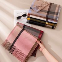 Écharpe longue à carreaux et à franges pour femme, style automne/hiver, en fausse fourrure de cachemire, vintage, isolante thermiquement, pour le commerce transfrontalier