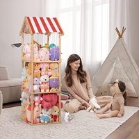 Étagère de rangement et de présentation pour jouets d'enfants en forme de maison en bois à 3 niveaux pour animaux en peluche et ours en peluche