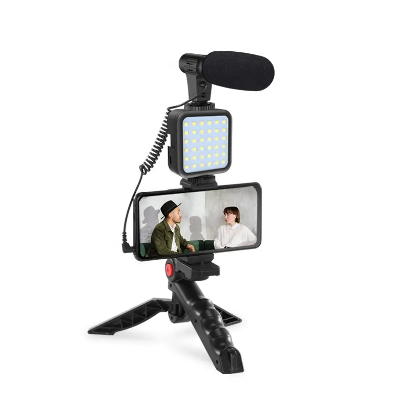 2022 Nieuwe Collectie Mobiele Live Streaming Apparaat Mic Vlogging Microfoon Kit Led Verlichting Voor Video Schieten Onderwijs Youtube