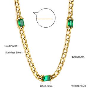 Bijoux de mode, collier en acier inoxydable avec zircon vert, collier multi-styles avec pierre émeraude, plaqué or 18 carats - Product Image 4
