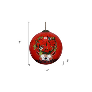 Ornamento in vetro soffiato a bocca dipinta a mano renna con plaid e cardinali per albero di natale o decorazioni a sfera - Product Image 5