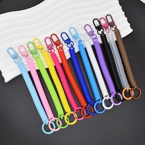 Chaîne anti-perte télescopique élastique en cordon coloré avec porte-clés, anneau en alliage, attache de porte et porte-carte d'identité, pour accrocher au sac - Product Image 1