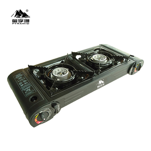 Fornello a Gas Portatile Hoppy Home a 2 Fuochi per Campeggio all'Aperto, Facile da Usare, Sicuro, Personalizzabile, Ecologico, in Ferro, Certificato CE, Modello Pyramid Hilltop - Product Image 1
