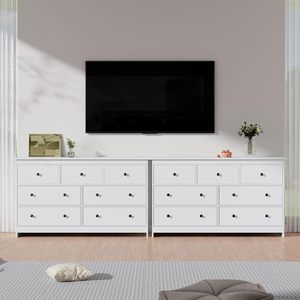 <span class=keywords><strong>OUHAN</strong></span> Commode de chambre à coucher, 7 tiroirs avec poignées en métal, convient au salon, à l'entrée et au couloir, blanc - Product Image 5