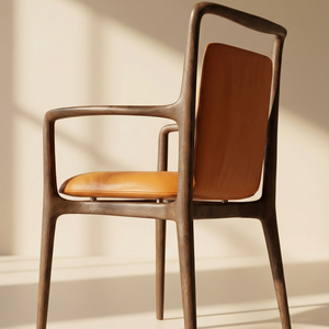 Chaise de salle à manger contemporaine en bois massif nordique avec assise en cuir véritable pleine fleur pour la maison, les restaurants, les hôtels, meubles PISANO - Product Image 5