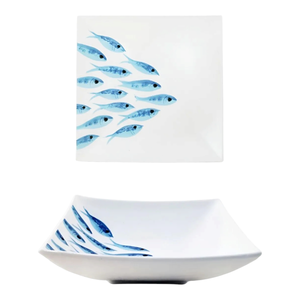 Piatto per Pesce in Porcellana Bianca 15X15CM con Decorazione - Product Image 1