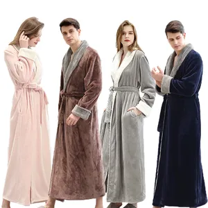 Roupão de dormir feminino, camisola kimono para inverno e de manhã, roupão longo de algodão tamanho grande