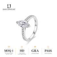 Bague en argent 925 avec moissanite taille marquise couleur D, certifiée GRA, testée au stylo de test, bijoux de luxe en gros pour marques