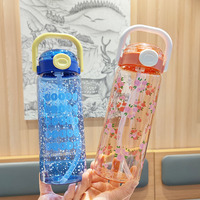 KY Bouteille d'eau en plastique de sports d'été de 900ml, paille de grande capacité, poignée portable et tasse à boissons