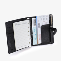 Carnet de notes A7 en cuir véritable avec porte-billets, en cuir de vachette pleine fleur grain litchi, agenda, 14,5x12x2,5cm, 207g