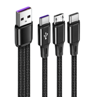 Nylon tressé 3 en 1 type-c micro individuel long câble de 1.2 mètres câble USB de charge rapide pour téléphone portable