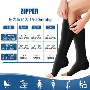 Calcetines de compresión para hombre y mujer, con cremallera en la rodilla, punta abierta, finos, antifatiga, elásticos, casuales, tejidos, por encima de la rodilla, unisex - Product Image 6