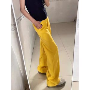 American Retro Yellow High Street Straight Jeans para mujer 2025 primavera otoño colección nuevos pantalones sueltos rectos de pierna ancha - Product Image 3