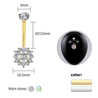 Cincin Pusar Bunga Zirkon 14G AB, Barbell Lengkung Berkilau, Perhiasan Tindik Tubuh Bermotif Bunga, Berulir, Titanium ASTM F136