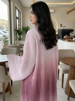 Robe longue musulmane R-760 plissée dégradée à manches évasées avec hijab assorti, Abaya modeste pour femme, Kaftan de Dubaï respirant et élégant, longueur cheville