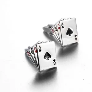 Yüksek kaliteli marka erkek takı 4A iskambil kartları bakır malzeme Poker kol düğmeleri