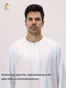 AL HARAMAIN Robe de prière modeste pour homme en coton blanc respirant, manches longues, longueur au sol, col uni, toutes saisons, élégante - Product Image 5