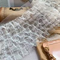Bordure en dentelle blanche plissée 3D à sept couches de 18 cm de large, style doux pour ourlets de rideaux de style princesse, textiles de maison et décoration DIY