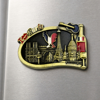 Aimant de réfrigérateur en métal personnalisé, en alliage de zinc doré antique, émaillé, avec drapeau français, coq galique, vin rouge, souvenir de Paris, cadeau