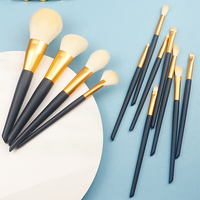 Pinceaux de maquillage personnalisés, logo de marque privée, poils synthétiques, tube en aluminium, manche en bois, ensemble de 12 pinceaux de maquillage de la série Blue Whale