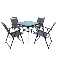 Mobilier d'extérieur en métal 4 places fauteuil de salle à manger pliable patio parapluie trou café jardin table à manger chaise ensemble avec dessus en verre