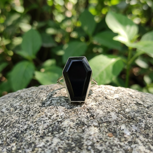 Divyansh Black Onyx Pave Setting 925 Sterling Silver Handmade Coffin Shape <b>Gothic</b> Vintage Wedding Party Gemstone <b>Rings</b> Unisex - Product Image 1