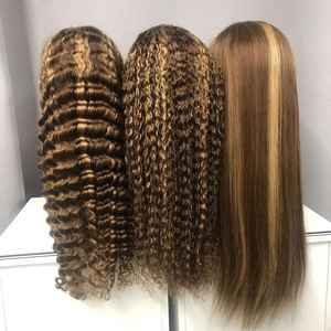 Siêu đôi rút ra tóc con người xoăn tóc giả P4/27 Swiss HD glueless ren Tóc Giả Đàn Piano xoăn 13*6 nguyên tóc con người HD ren phía trước tóc giả - Product Image 3