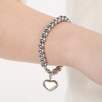 H&Beautimer Collection italienne Bracelet chaîne à perles en argent sterling 925 4-10MM Or rose 16cm Pendentif cœur Fermoir mousqueton Cadeau