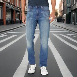 กางเกงยีนส์เดนิมไซส์ใหญ่ของผู้ชายสไตล์ลำลองกางเกงยีนส์ไม่มีตัวตนแฟชั่นสไตล์ลำลองระบายอากาศสีพื้น - Product Image 1