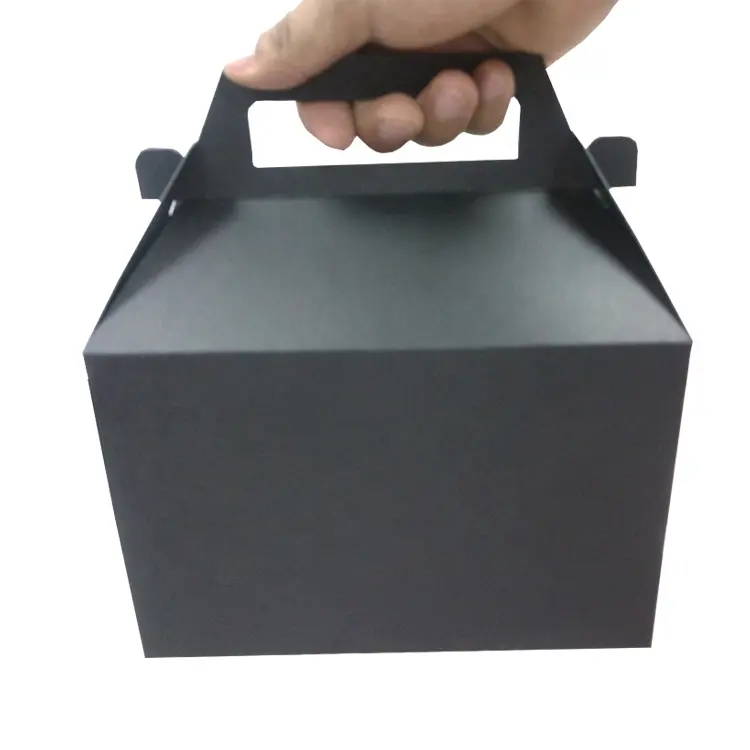 Kotak Hadiah Kotak Kue Gantung Kemasan Kue Mangkuk Pastry Kernels Hitam Putih Kustom dengan Pegangan