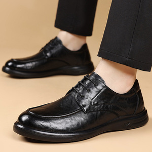 Zapatos Oxford de Cuero para Hombre, Punta Redonda, con Cordones, Negros, de Vestir, Cómodos para Bodas, para Todas las Temporadas, Estilo Sólido, Suela de Goma - Product Image 2