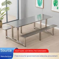 Table à manger moderne pour plusieurs personnes en acier inoxydable avec chaises pour employé et étudiant pour cantine scolaire et restaurant de restauration rapide