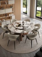 Table à manger en marbre italien luxueuse, pour appartement, avec chaises de salle à manger, table en acier inoxydable pour restaurant