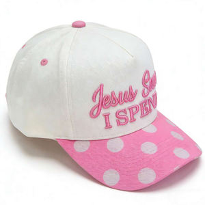 Casquette structurée à 5 panneaux avec broderie 3D personnalisée, couronne moyenne, rose et blanc à pois, visière de baseball pour le streetwear quotidien hip-hop - Product Image 3