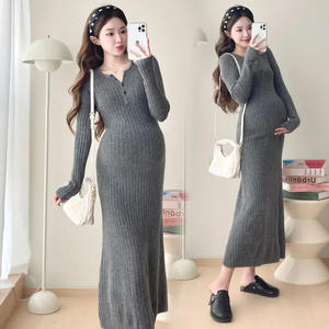 Vêtements de maternité pour femmes enceintes Sous-vêtements d'<span class=keywords><strong>allaitement</strong></span> Robe d'<span class=keywords><strong>allaitement</strong></span> Robe longue à manches longues en tricot de <span class=keywords><strong>grossesse</strong></span> - Product Image 6