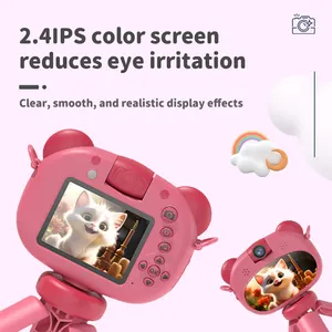 2024 nouveau modèle 2.4 pouces IPS intégré dans les jeux HD mignon enfants enfants appareil photo numérique avec support